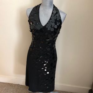 Black pailette halter dress.  Size 4. Donna Morgan